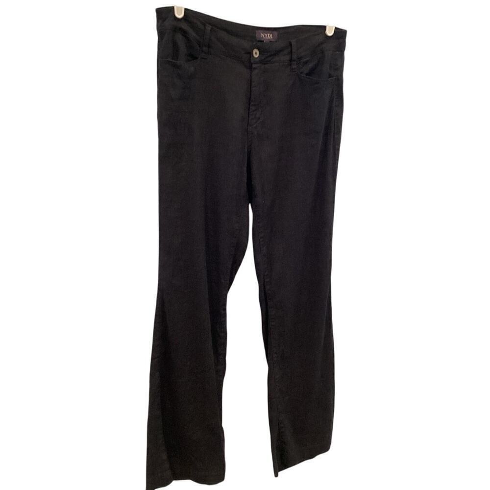 NYDJ Womens Linen Pants Size 8 Black Straight Leg Preppy Old Money Beachy Resort
